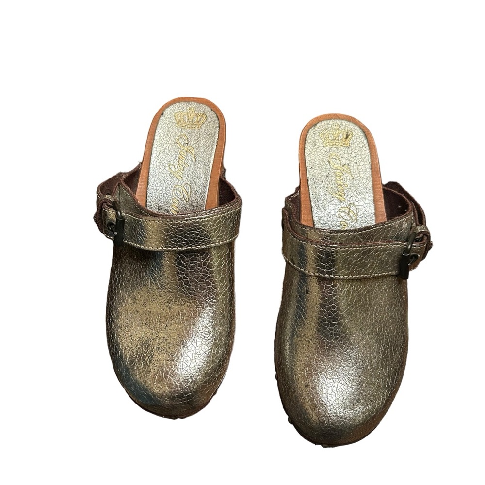 Vintage Cracked leather Silver Juicy Couture Metallic Clogs